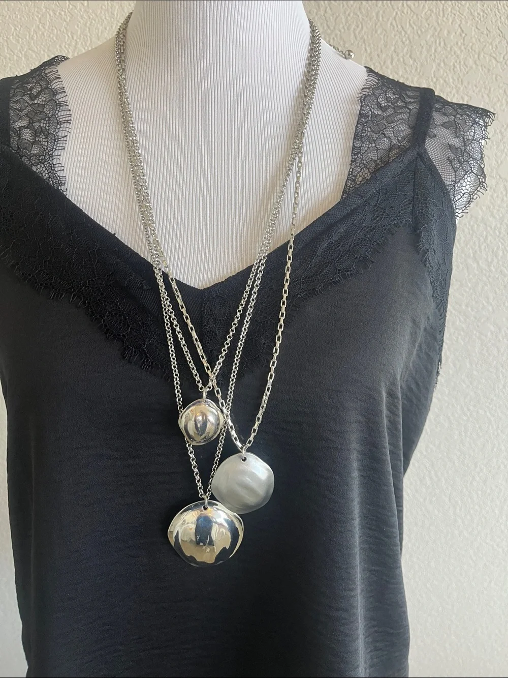 Chico's Silver-Tone Triple Pendant Layered Necklace